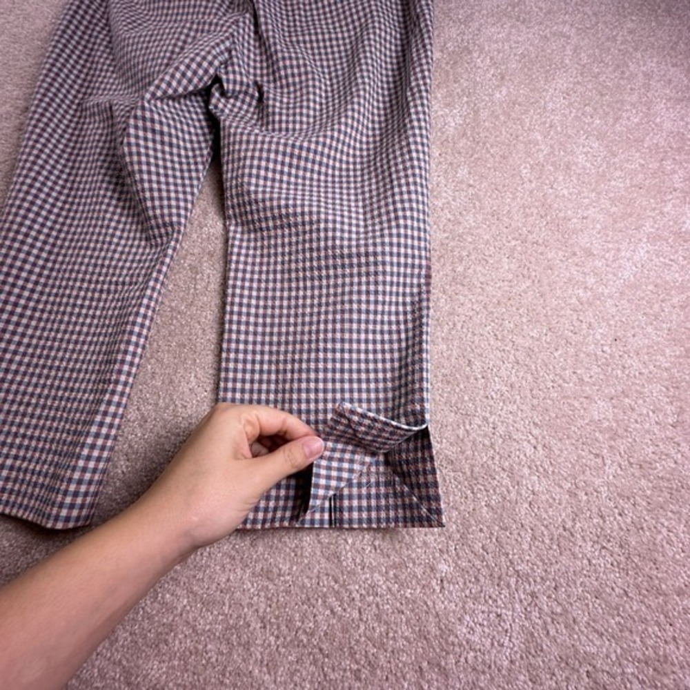 Veronica Beard Arte Kick Flare Brown And Blue Gingham Searsucker High Waste Pant - Picture 5 of 14